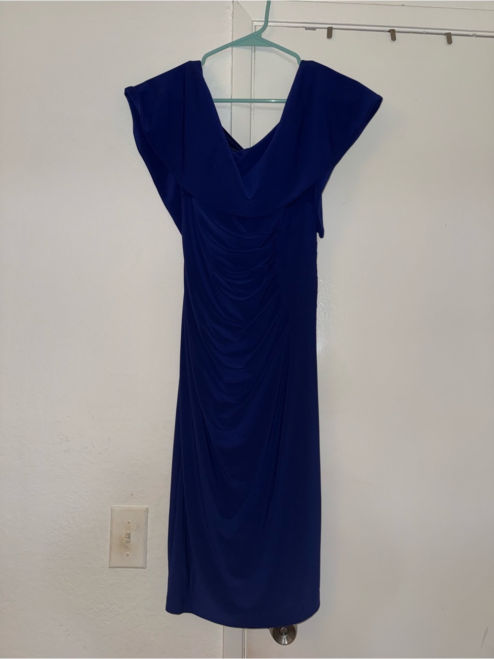 Xscape Royal Blue Draped Midi Dress
